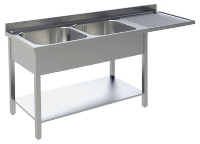 KBS Spülcenter 1600x700x850 mm 2 Becken links mit Grundboden und Aufkantung