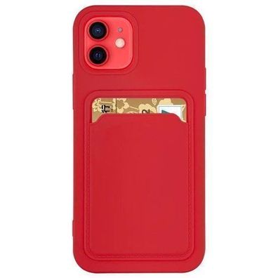 iPhone 12 Pro Kartenetui aus Silikon in Rot - Schutzhuelle mit Kartentasche fuer D