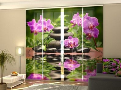 Fotogardine 1-4 tlg. "Lila Orchideen im Garten" Schiebegardine mit Blumen