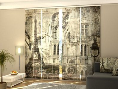 Fotogardine 1-4 tlg. "Retro Paris" Schiebegardine, Flächenvorhang mit Architektur