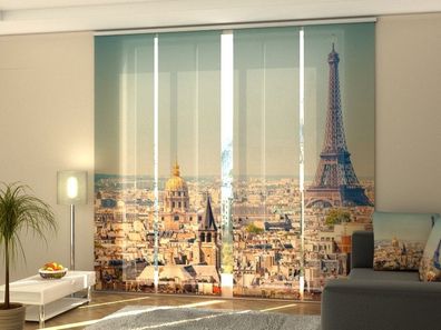Fotogardine 1-4 tlg. "Morgen in Paris" Schiebegardine, Flächenvorhang mit Architektur