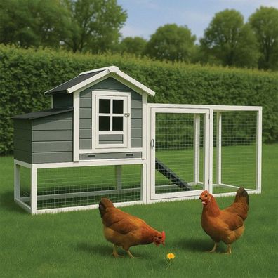 Hühnerhaus Kleintierstall aus FSC-zertifiziertem Holz grau/weiß