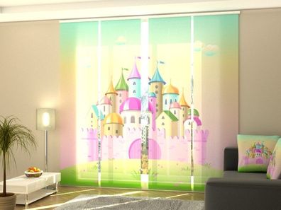 Fotogardine 1-4 tlg. "Rosa Schloss" Schiebegardine, Flächenvorhang für Kinderzimmer