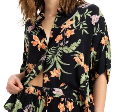 ROXY Women Hemd Beach Nostalgia Crinkle anthracite island escape - Größe: M