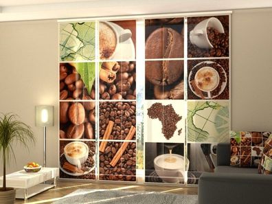 Fotogardine 1-4 tlg. "Kaffee Collage 2" Schiebegardine, Flächenvorhang für Küche