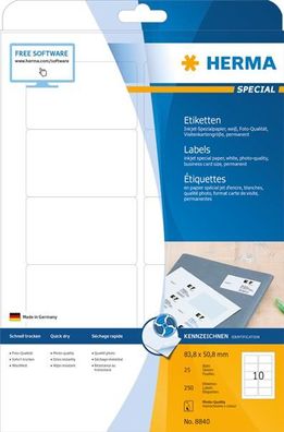 HERMA Inkjet-Etiketten Special, 83,8 x 50,8 mm, weiá