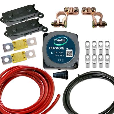Zweitbatterieset 12V BSR140-12 Automatik Trennrelais 140A + 6m 25mm² Kabelsatz