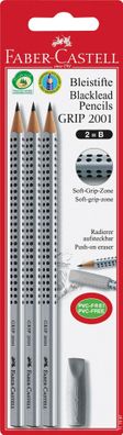 Faber Castell Bleistift Grip 2001 B silber 3er mit Radierer