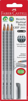 Faber Castell Bleistift Grip 2001 HB silber 3er mit Radierer