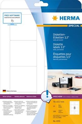 HERMA Disketten-Etiketten 3,5" Special, 70 x 67,7 mm, weiá