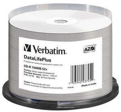 Verbatim 43745 1x50 Verbatim CD-R 80 / 700MB 52x white wide printable NON-ID