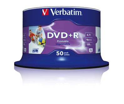 Verbatim VER43512 DVD+R - 4.7GB/120Min, 16-fach/Spindel, Packung mit 50 Stück