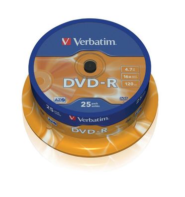 Verbatim VER43522 DVD-R - 4.7GB/120Min, 16-fach/Spindel, Packung mit 25 Stück
