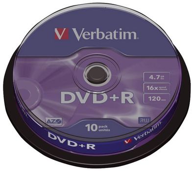 Verbatim 43498 1x10 Verbatim DVD+R 4,7GB 16x Speed, matt silver Cakebox