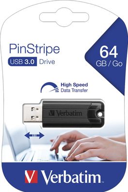 Verbatim 49318 USB Stick 3.0 PinStripe - 64 GB, schwarz