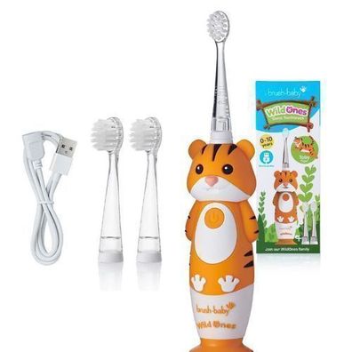 Brush-Baby WildOnes Elektrische Schallzahnbuerste fuer Kinder, Design Tiger, 0-10
