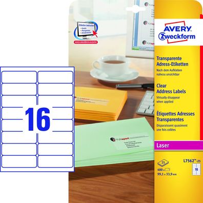 AVERY Zweckform Transparente Adress-Etiketten, 99,1 x 33,9mm