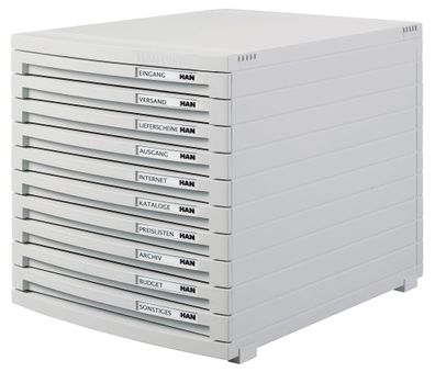 HAN 1510-11 Schubladenbox CONTUR - A4/B4/C4, 10 geschlossene Laden, lichtgrau