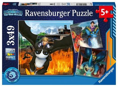 Ravensburger Kinderpuzzle Dragons: Die 9 Welten (3x 49 Teile)