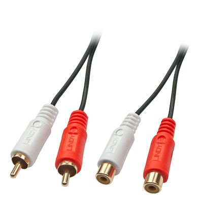 Audiokabel Stereo 2x RCA male / 2x RCA female. 10m