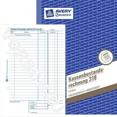 10x AVERY Zweckform 318 Formularbuch "Kassenbericht Bestand" A5