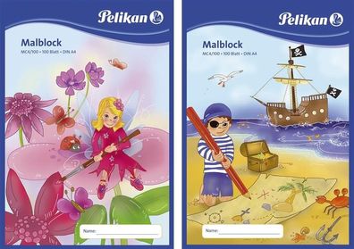 5x Pelikan 137679 Malblock MC 4/100 DIN A4 70 g/qm 100 Blatt