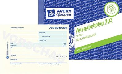 20x AVERY Zweckform 303 Formularbuch "Ausgabebeleg" A6 quer gelb