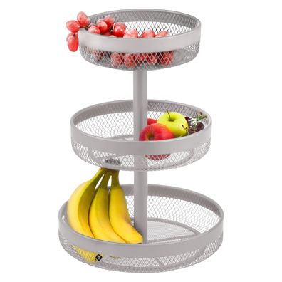 eluno Obstetagere, Brotkorb rund 3-stöckig, Obstschale Obstkorb aus Metall in taupe