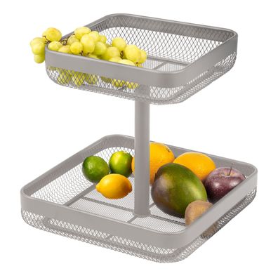 eluno Obstetagere, Brotkorb eckig 2-stöckig, Obstschale Obstkorb aus Metall in taupe