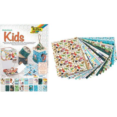 FOLIA 48949 Bastelblock Kids, 24 x 34 cm, 20 Blatt, sortiert