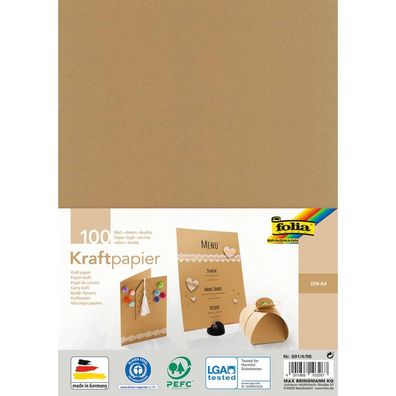 FOLIA 691/4/98 Kraftpapier, A4, 120g/m², 100 Blatt, natur