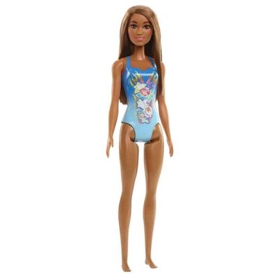 Mattel Barbie Dunkelhäutige Puppe mit Blumen, Blauer Badeanzug
