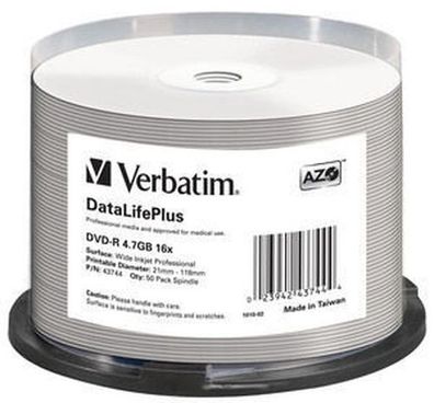 Verbatim 43744 1x50 Verbatim DVD-R 4,7GB 16x wide printable NON-ID