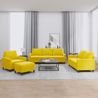 vidaXL 4-tlg. Sofagarnitur mit Kissen Gelb Samt