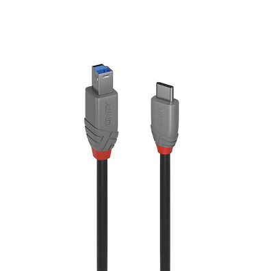 Lindy 36665 Lindy 0.5m USB 3.2 Typ C an B Kabel, Anthra Line