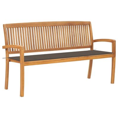 vidaXL Stapelbare Gartenbank mit Auflage 159 cm Massivholz Teak