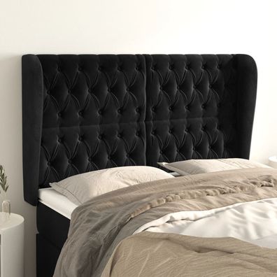 vidaXL Kopfteil mit Ohren Schwarz 147x23x118/128 cm Samt
