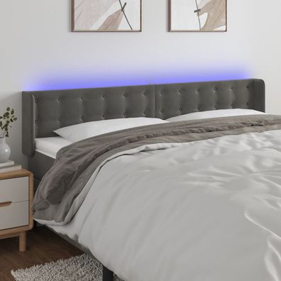 vidaXL LED Kopfteil Dunkelgrau 163x16x78/88 cm Samt