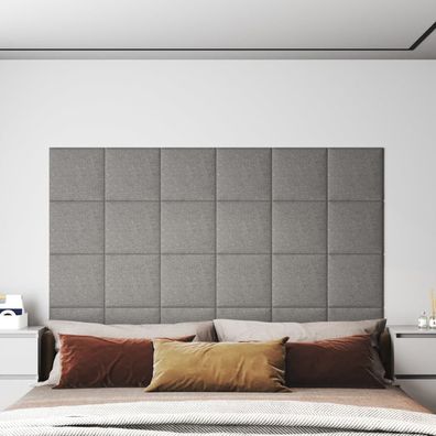 vidaXL Wandpaneele 12 Stk. Hellgrau 30x30 cm Stoff 1,08 m²