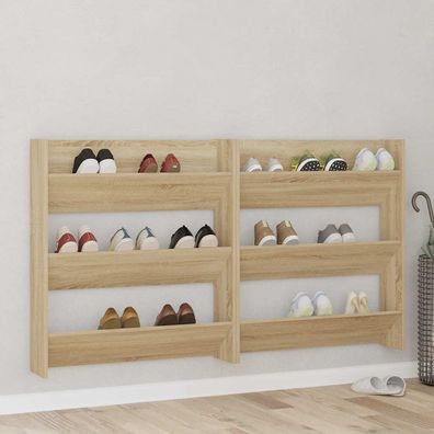 vidaXL Wand-Schuhschränke 2 Stk. Sonoma-Eiche 80x18x90cm Holzwerkstoff