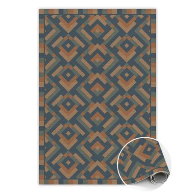 Vinyl Teppich Läufer Zum Wohnzimmer Tulup Marine Blau aztekische Geometrie Bodenmatte