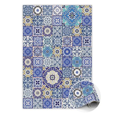 Vinyl Teppich Zum Schlafzimmer Tulup Blau spanische Blumen Bodenmatte