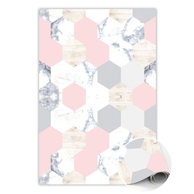 Vinyl Teppich Läufer Zum Flur Tulup Weiß marmorsechsecke Bodenmatte