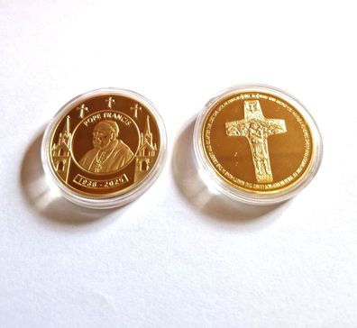 Medaille/Papst Francis/1936-2025/Religion Medaille, vergoldet (Med100725)