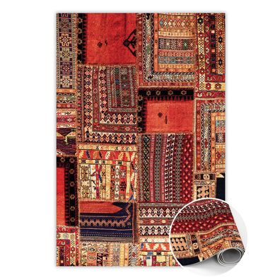 Pvc Teppich Zum Flur Tulup Rot patchwork-Abstraktion Bodenmatte