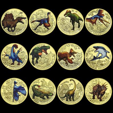 12 Stück Dinosaurier Medaillen - Sehr selten - vergoldet (MED1007257)