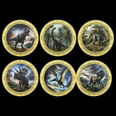 6 Stück Dinosaurier Medaillen - Sehr selten - vergoldet (MED1007258)