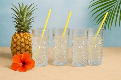4 Stück Tiki Coctail Gläser 380ml 16,8cm Trinkglas Restaurant Bar Dekoration