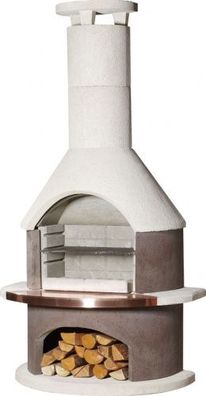 Buschbeck Gartenkamin Rondo Weiß/ Braun BBQ Kohlegrill Holzgrill Grillkamin
