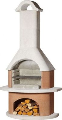 Buschbeck Gartenkamin Meran weiss / anthrazit BBQ Kohlegrill Holzgrill